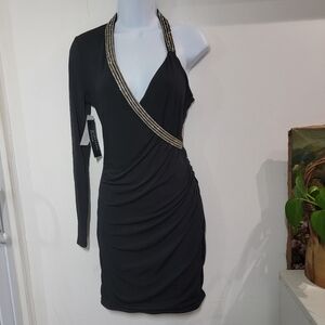 Marciano For Guess Black One-Shoulder Dress with Beaded Trim Size S